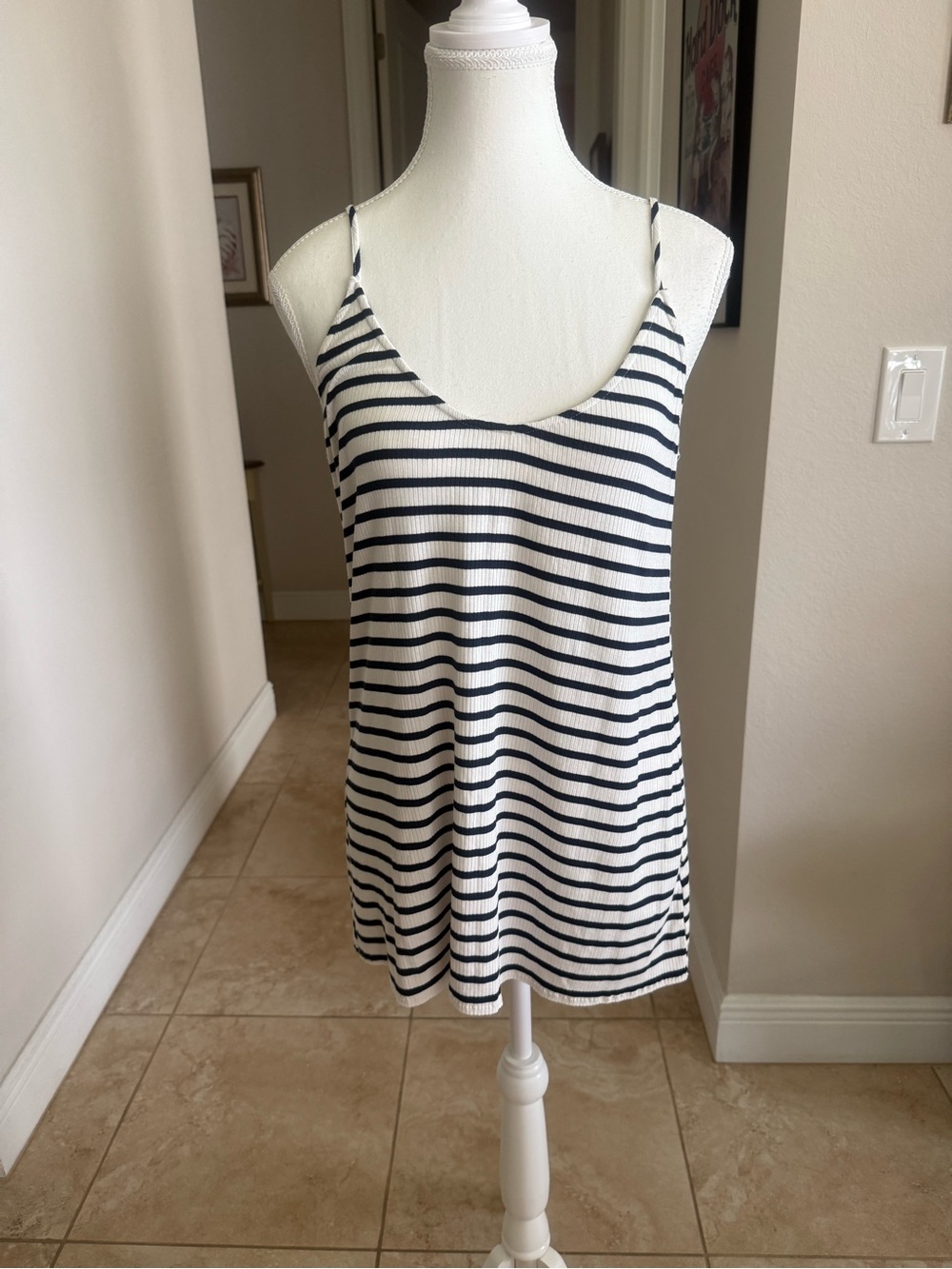 Striped Black and White Spaghetti Strap Tank